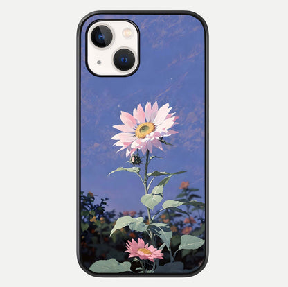 Pink Sunflower Glow Glass Case For iPhone 14 by Custom World