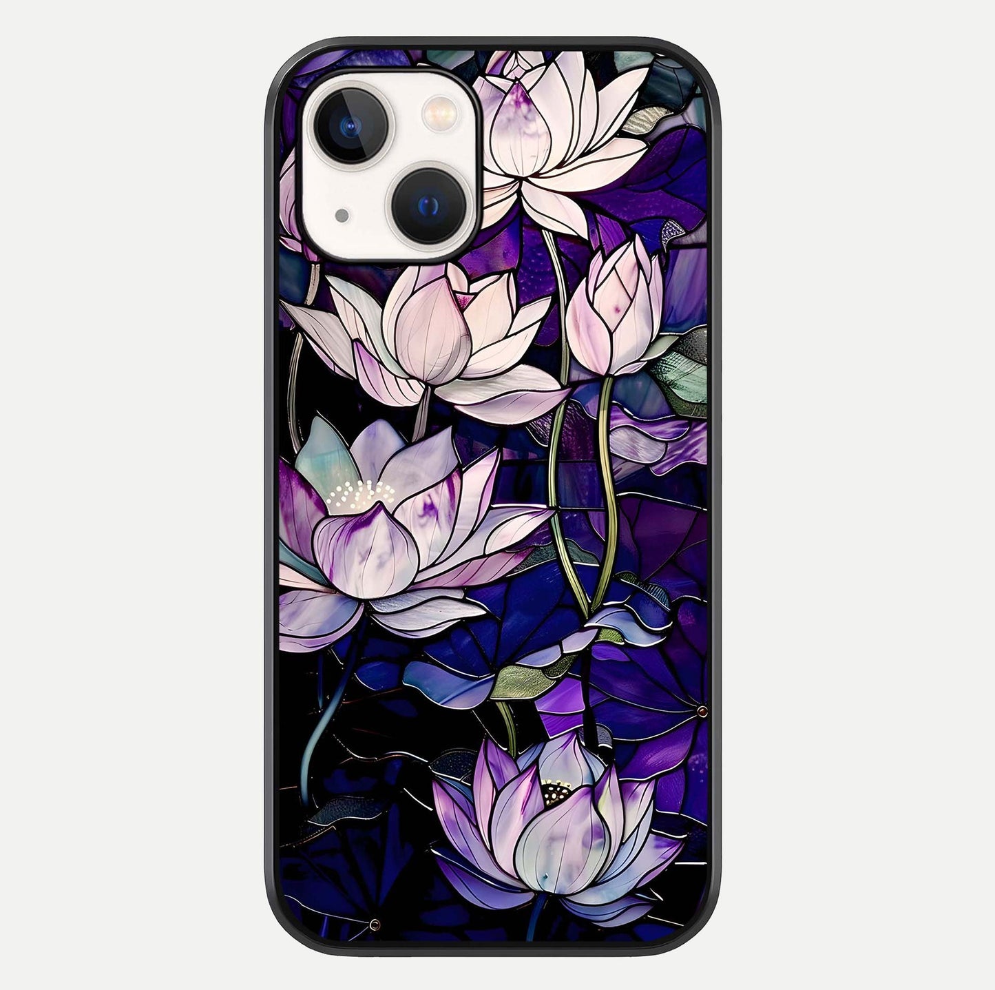 Purple Lotus Pattern Glass Case For iPhone 14 by Custom World