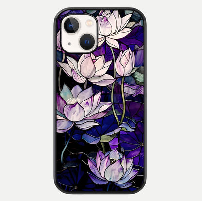 Purple Lotus Pattern Glass Case For iPhone 14 by Custom World