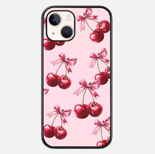 Red Cherries Pattern Glass Case For iPhone 14 by Custom World