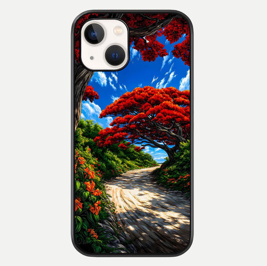 Red Trees Pathway Glass Case For iPhone 14 by Custom World