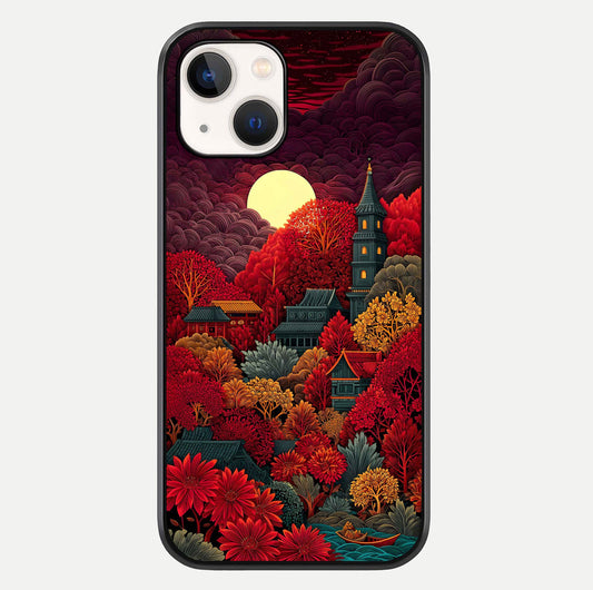Scarlet Autumn Temple Glass Case For iPhone 14 by Custom World