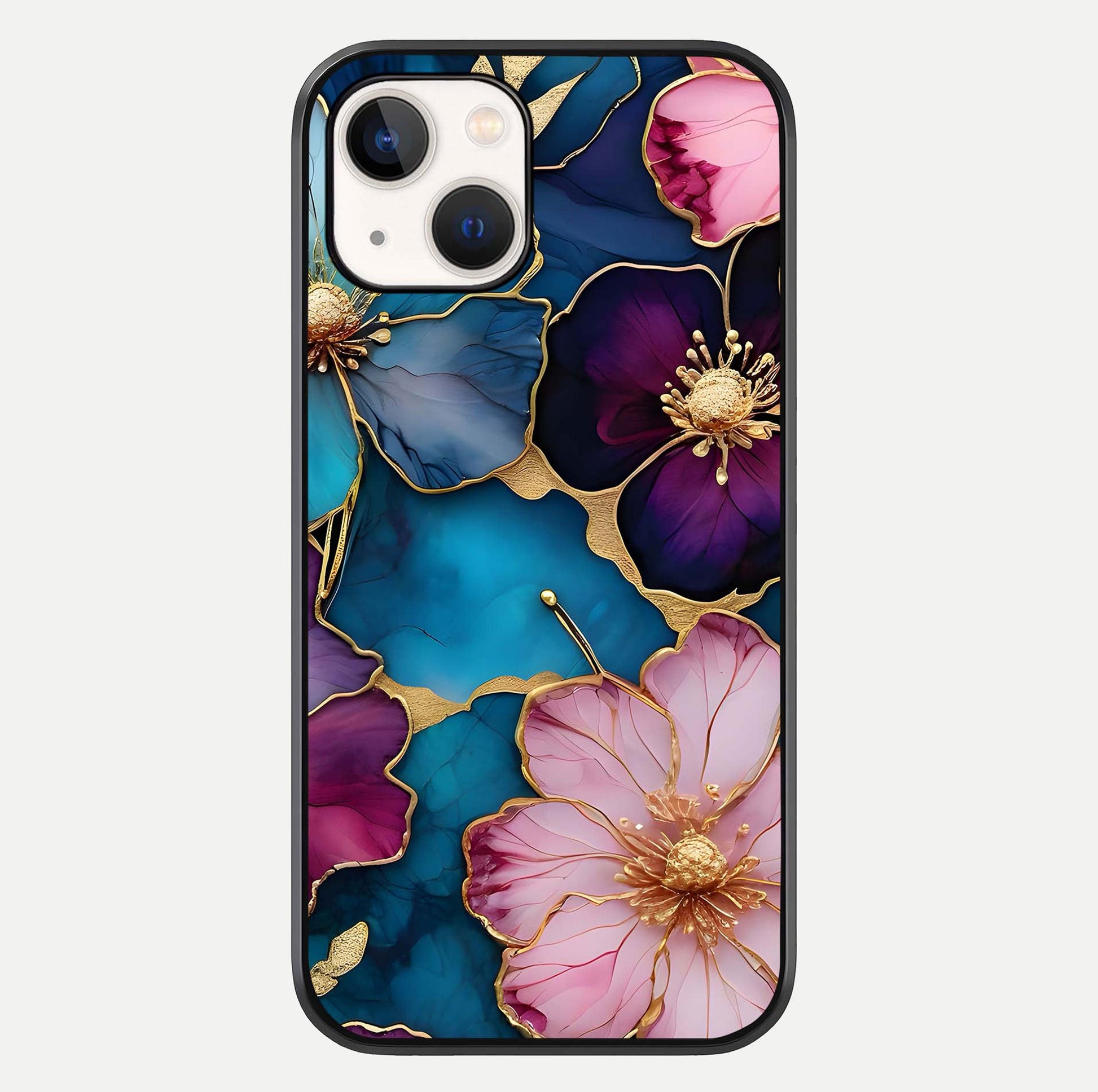 Sparkle Floral Glass Case For iPhone 14 by Custom World