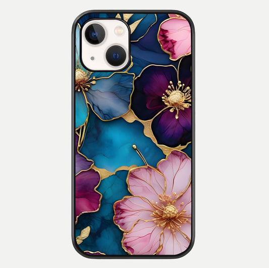 Sparkle Floral Glass Case For iPhone 14 by Custom World