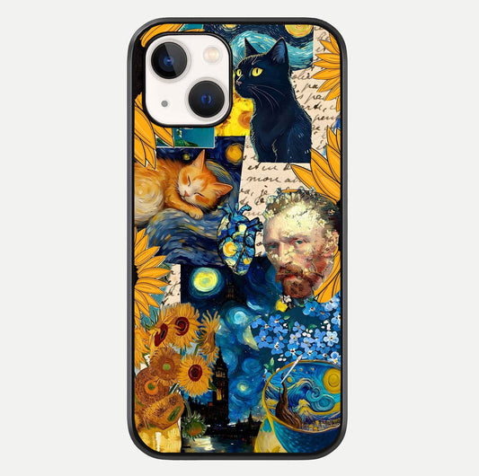Sunflower Cat Art Glass Case For iPhone 14 by Custom World