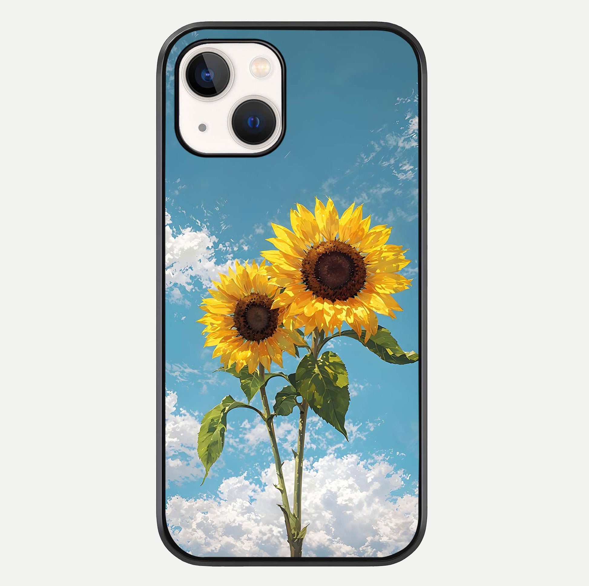Sunflower Sky Bloom Glass Case For iPhone 14 by Custom World
