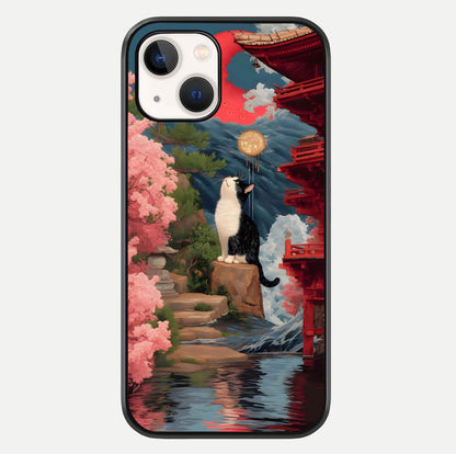 Temple Cat Scenery Glass Case For iPhone 14 by Custom World