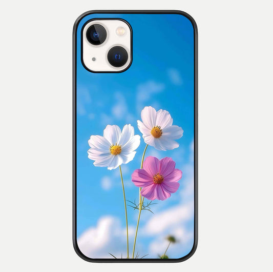 Triple Flowers With Sky Glass Case For iPhone 14 by Custom World