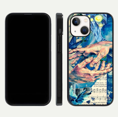 Aesthetic Divider Glass Case for iPhone 16 Pro front and back view layout showing black front display and minimal divider glass back