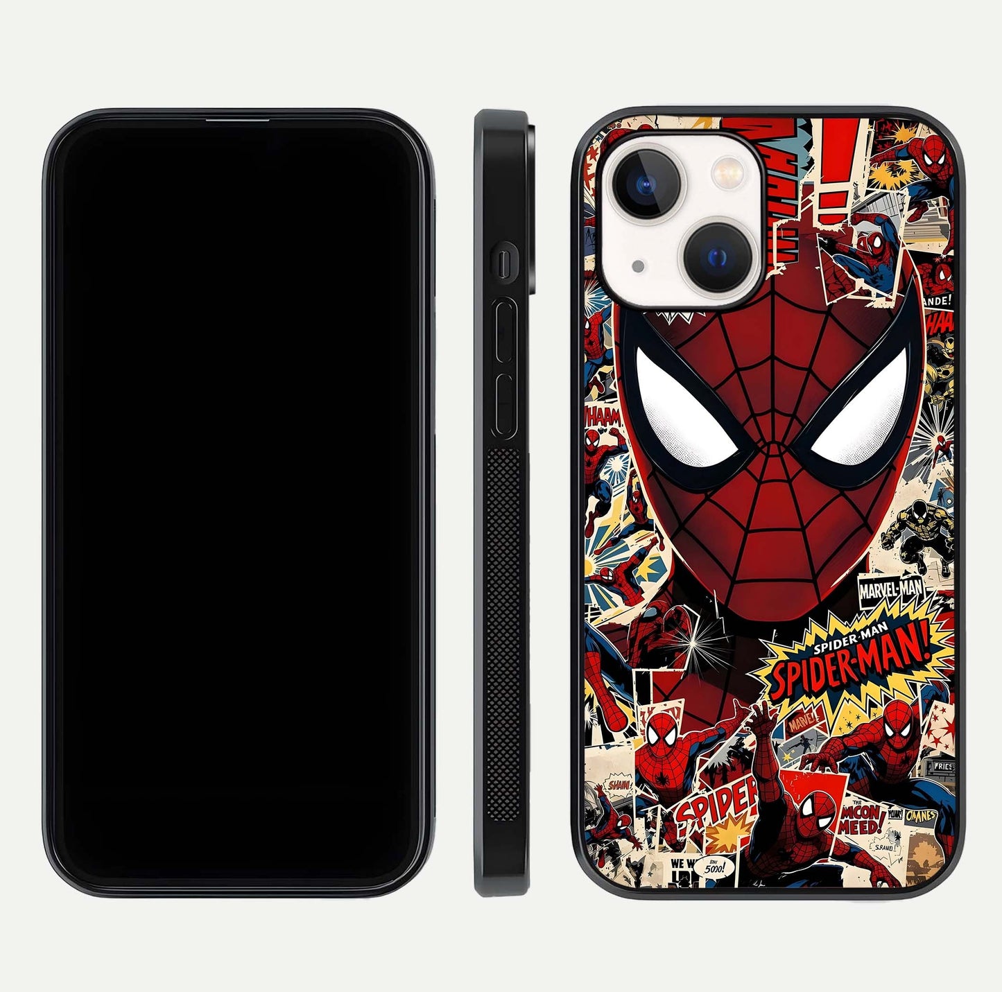 Aesthetic Wonder Spider Glass Case for iPhone 16 Pro dual-view layout showing premium glass shine and strong edge design