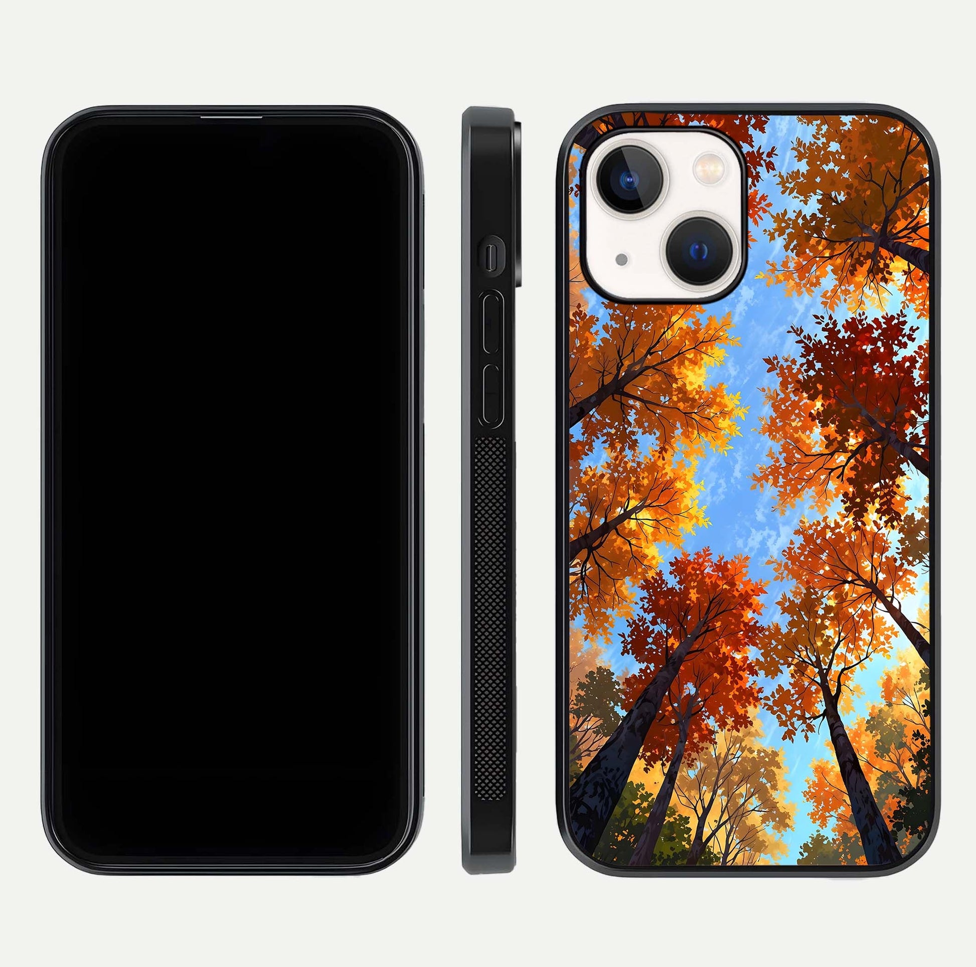Autumn Sky Rise Glass Case for iPhone 16 Pro front and back layout showing sky print and edge smoothness