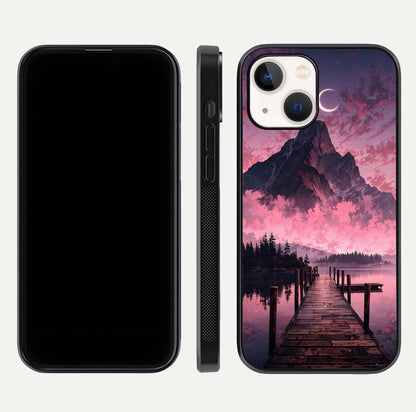Beautyful Mountain View Glass Case for iPhone 16 Pro front and back layout showcasing natural tones and clarity