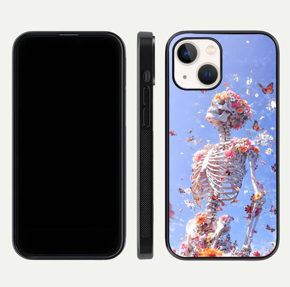 Bloom Beyond Bones Glass Case for iPhone 16 Pro dual-view layout showing creative aesthetic and edge design