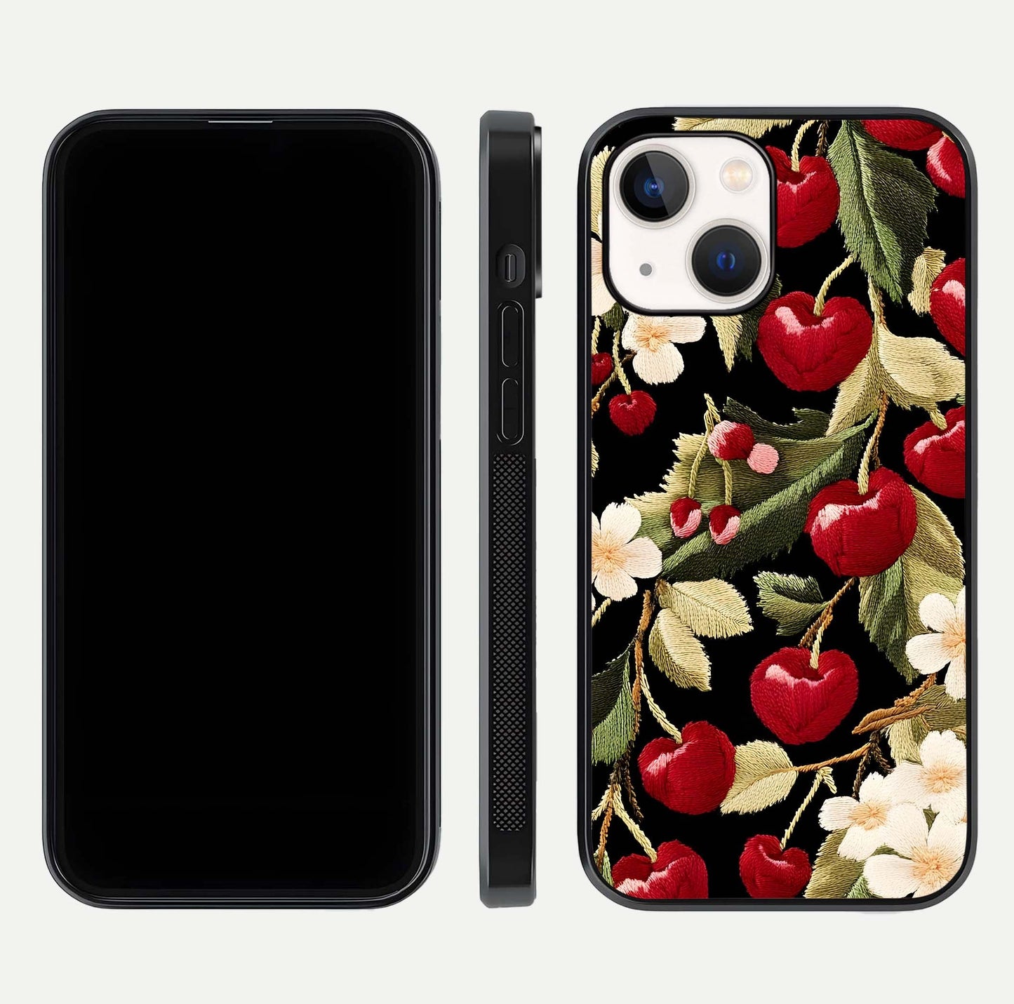 Bloom Thread Art Glass Case for iPhone 14 front-and-back layout showing smooth edges and high-clarity print