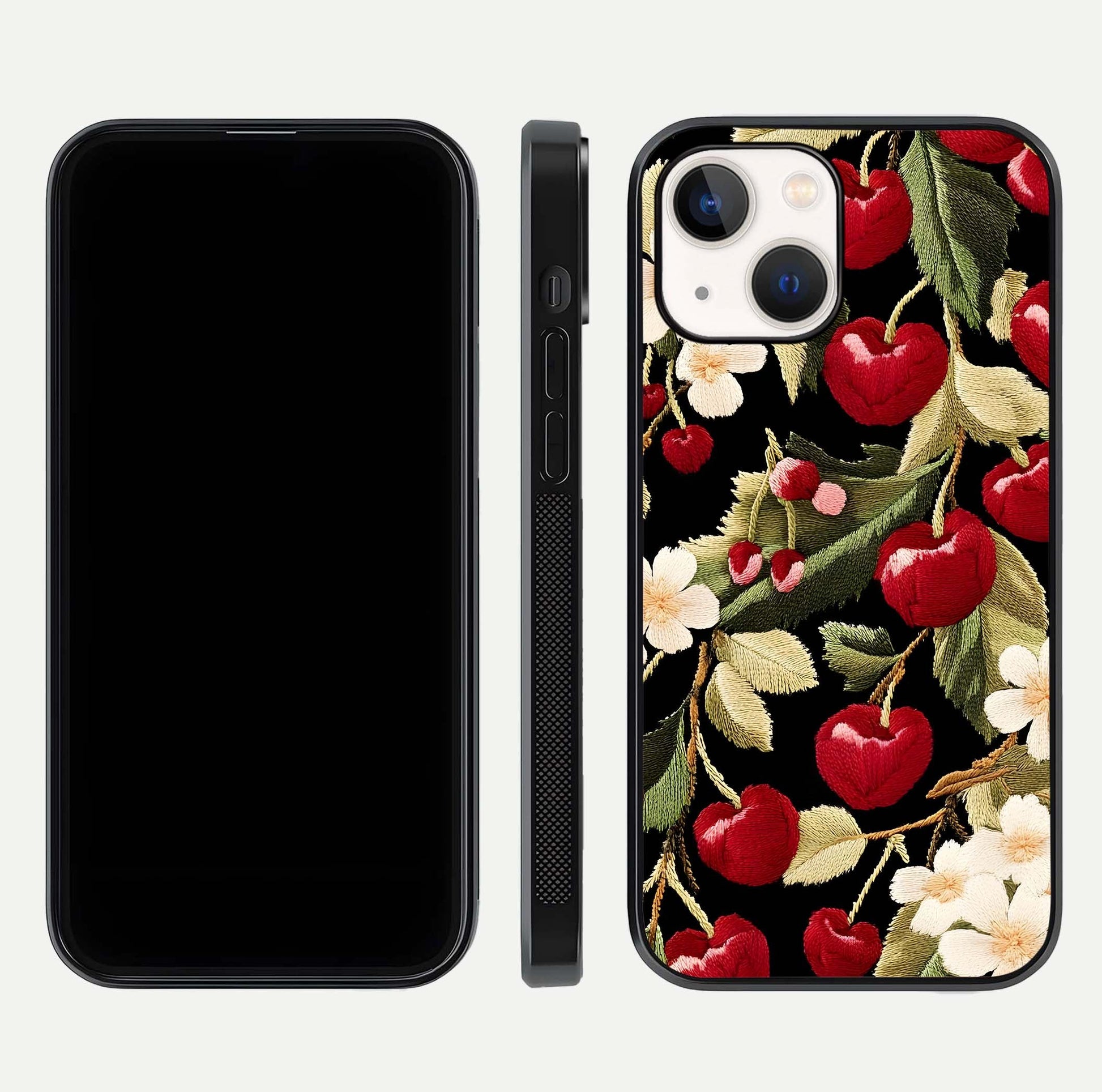 Bloom Thread Art Glass Case for iPhone 14 front-and-back layout showing smooth edges and high-clarity print