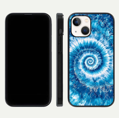 Blue Galaxy Wave Glass Case for iPhone 14 front-and-back layout showing gradient flow and shine clarity