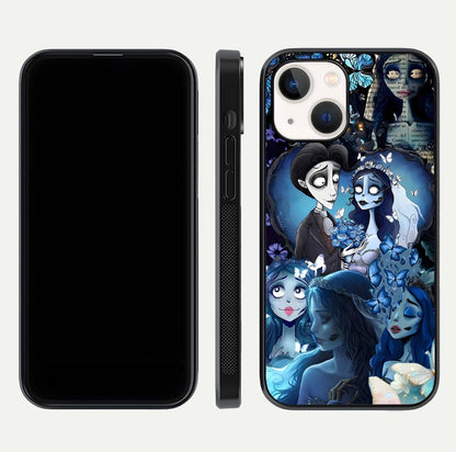 Butterfly Ghost Soul Glass Case for iPhone 14 front-and-back layout highlighting dark art balance and HD shine