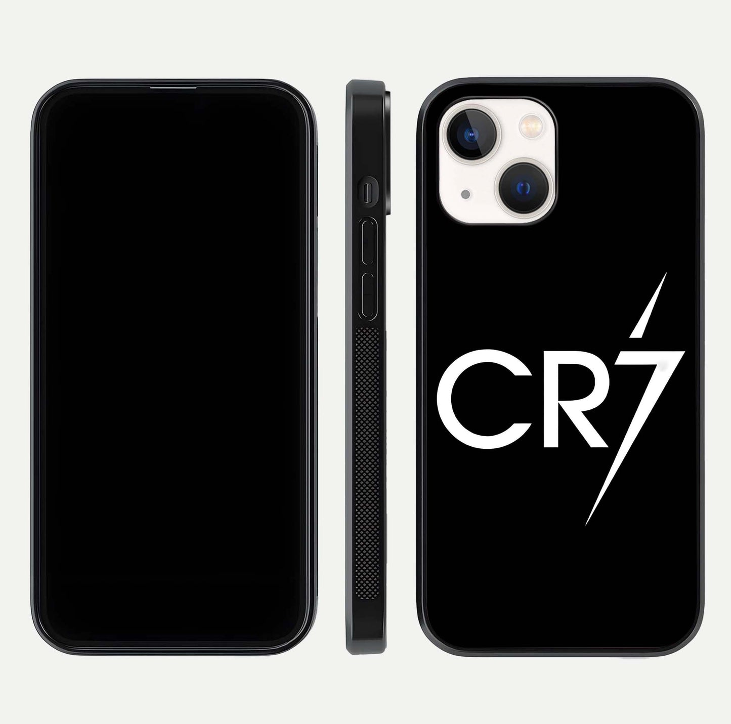 CR7 Elite Strike Glass Case for iPhone 14 dual-view layout showing sport tones and edge clarity