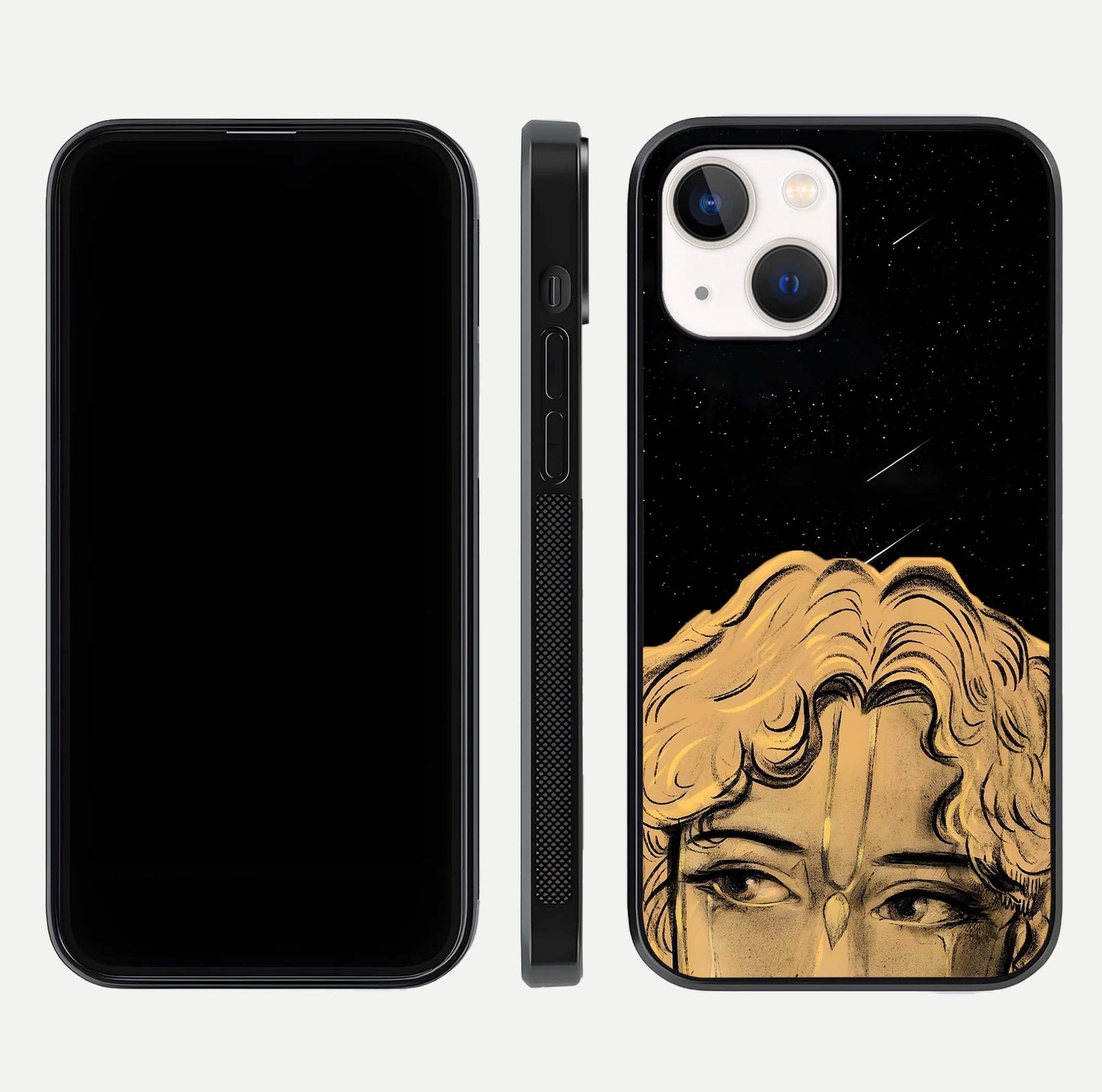 Celestial God’s Plan Glass Case for iPhone 14 front & back layout showing smooth finish and spiritual art