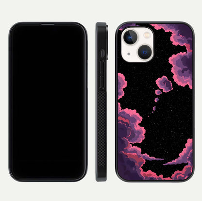 Cosmic Cloud Journey Glass Case for iPhone 14 dual-view layout displaying celestial tones and edge clarity