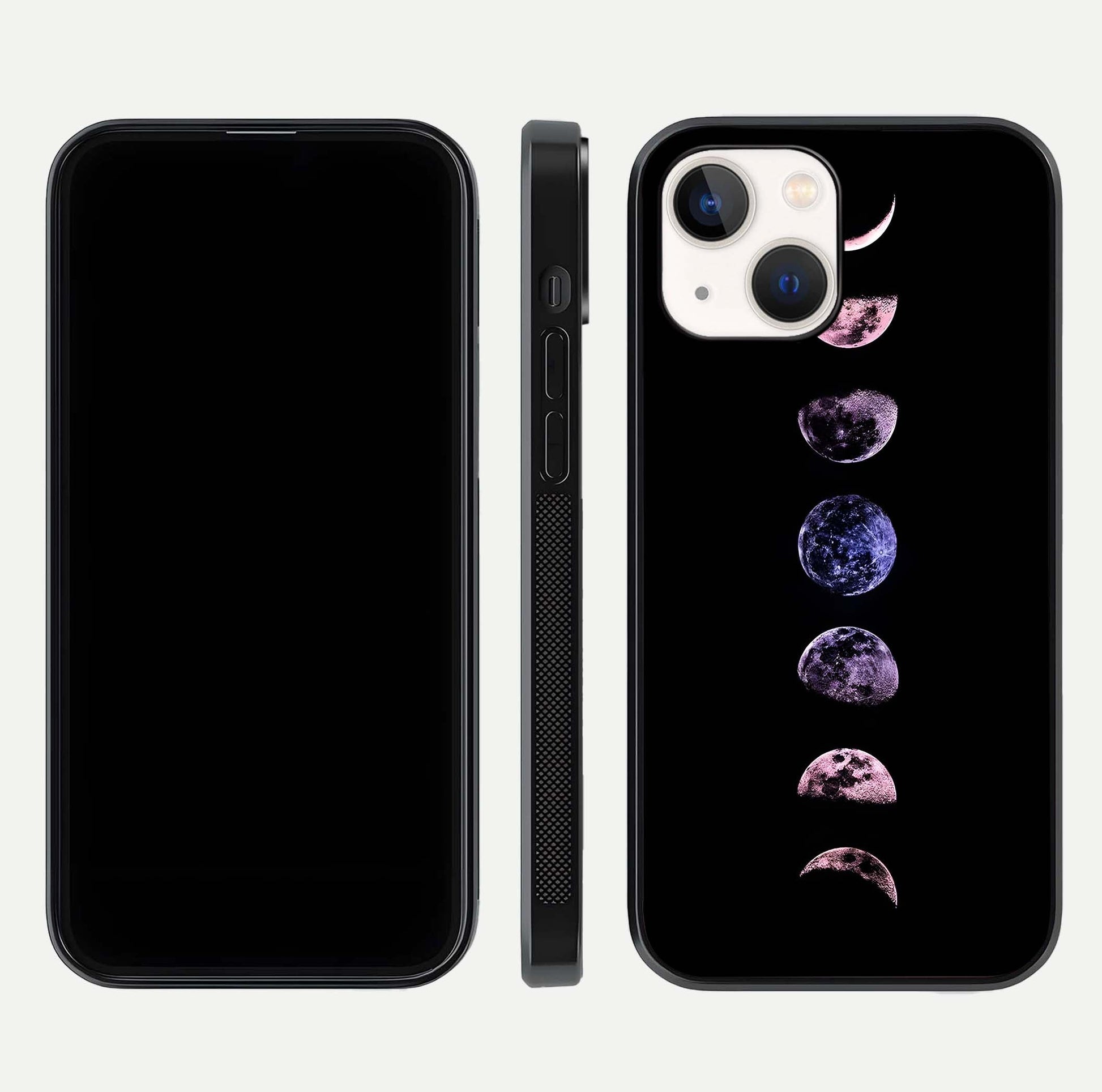Crimson All Planets Glass Case for iPhone 14 dual-view layout displaying crimson tones and curved edges