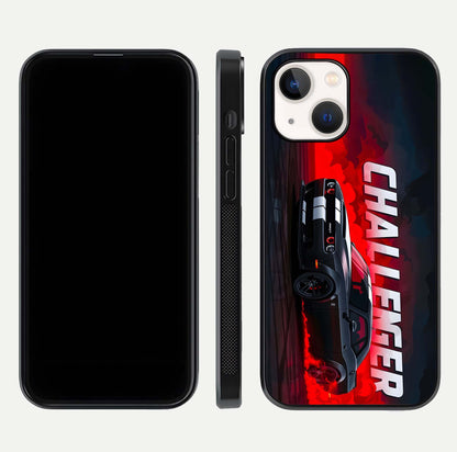 Crimson Challenger Fury Glass Case for iPhone 14 dual-view layout displaying bold tones and edge polish