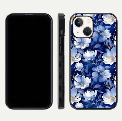 Cute Floral Patterns Glass Case for iPhone 14 dual-view layout displaying HD floral print and curved edges