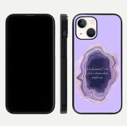 Damned People Quote Glass Case for iPhone 14 dual-view layout displaying modern print and glass clarity