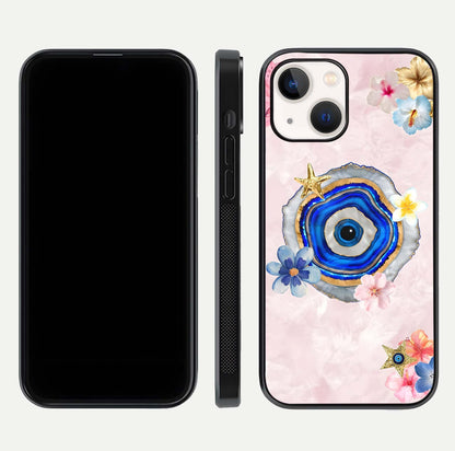 Divine Aura Bloom Glass Case for iPhone 14 dual-view layout displaying divine color tones and smooth edges