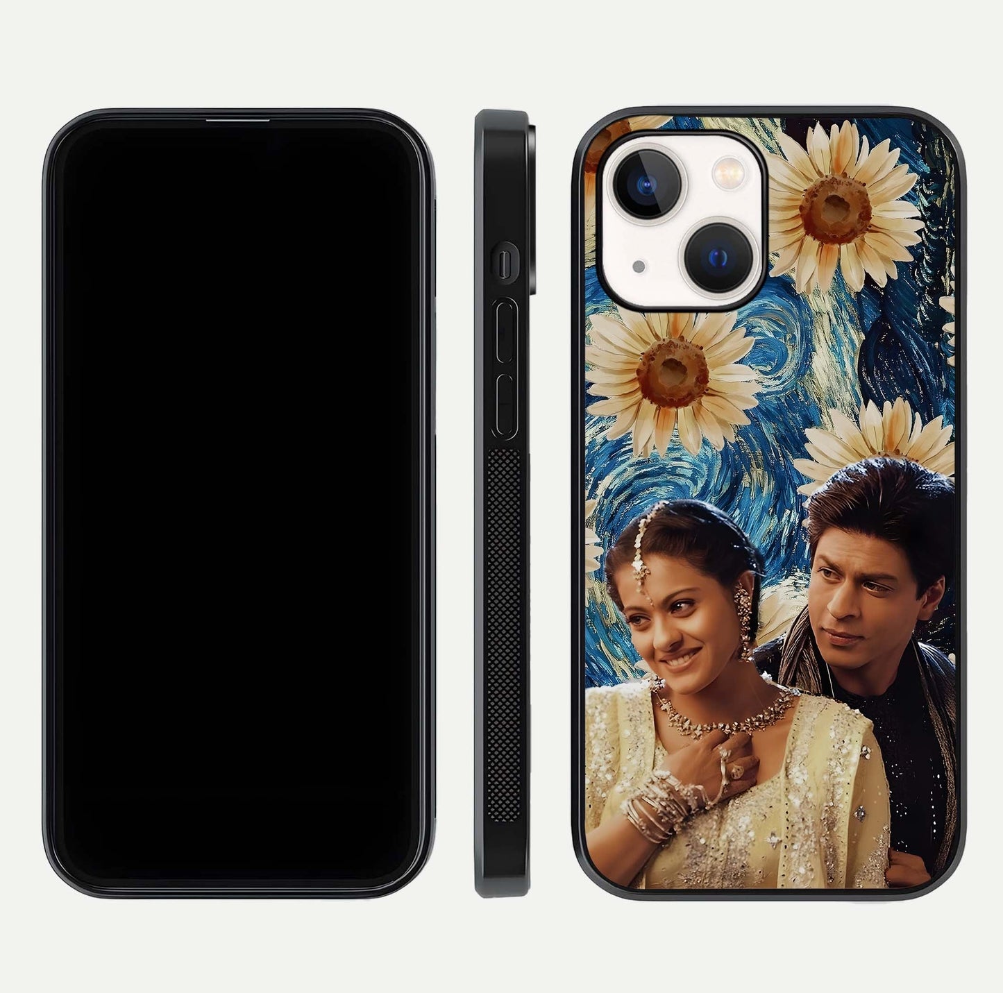 Eternal Love Story Glass Case for iPhone 14 dual-view layout displaying soft hues and smooth glass
