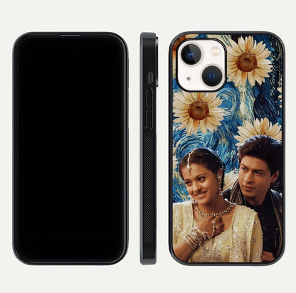Eternal Love Story Glass Case for iPhone 14 dual-view layout displaying soft hues and smooth glass
