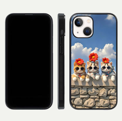 Floral Kitty Squad Glass Case for iPhone 14 dual-view layout displaying vibrant tones and smooth edges