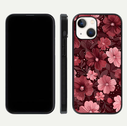 Flower Blush Bloom Glass Case for iPhone 14 dual-view layout displaying HD print and smooth curves