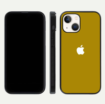 Golden Luxe Aura Glass Case for iPhone 14 front and back view layout highlighting premium tone and curved glass