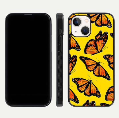Golden Wing Flight Glass Case for iPhone 14 front and back view layout highlighting graceful lines and curved glass