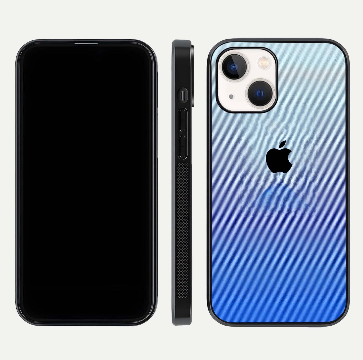 Gradient Apple Vibe Glass Case for iPhone 14 front and back view layout highlighting minimalist Apple design and curved edges