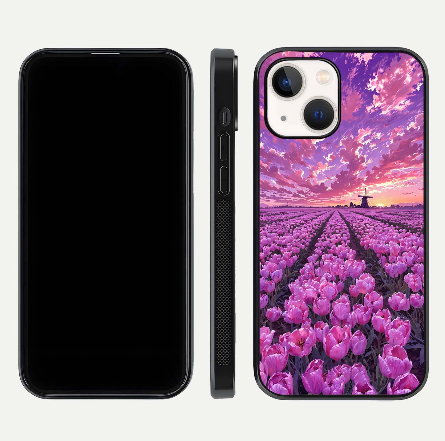 Lavender Dream Skies Glass Case for iPhone 14 front and back view layout highlighting dreamy sky gradient