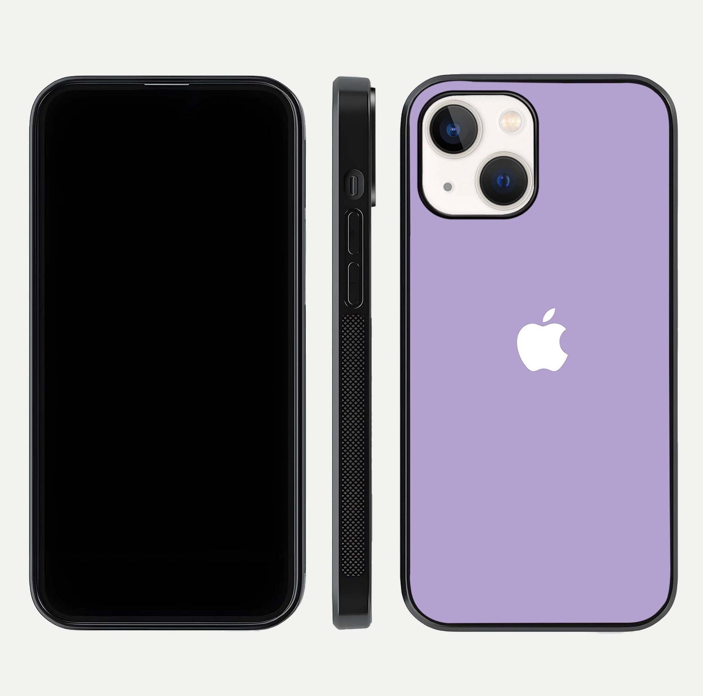 Lavender Soft Minimal Glass Case for iPhone 14 front and back view layout highlighting soft hue and curved edges