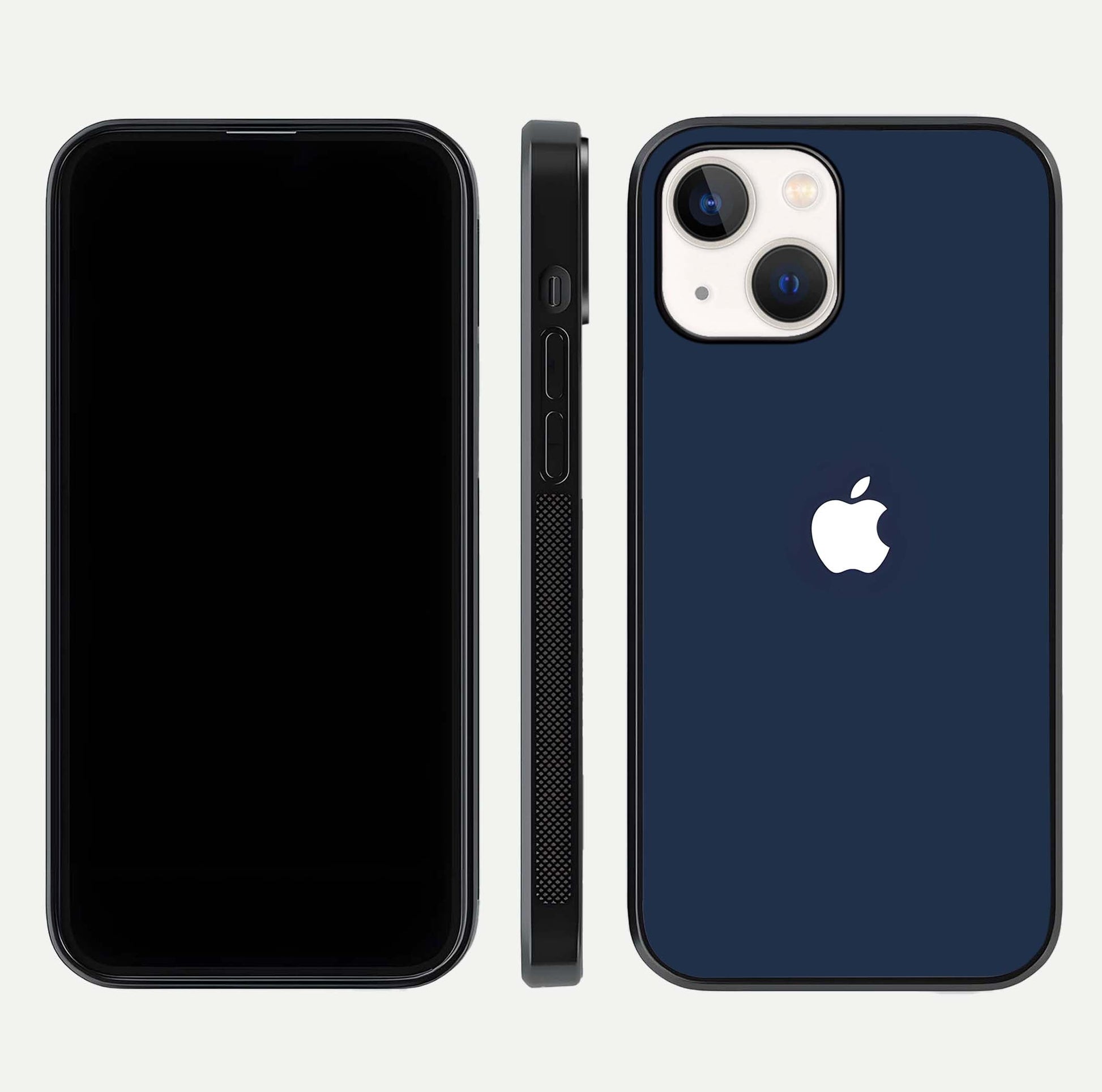 Minimal Apple Night Glass Case for iPhone 14 front & back layout highlighting simplicity and edge curve
