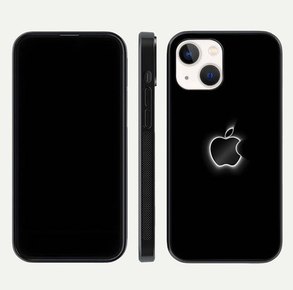 Neon Apple Glow Glass Case for iPhone 14 front & back layout showing bright tones and edge curve