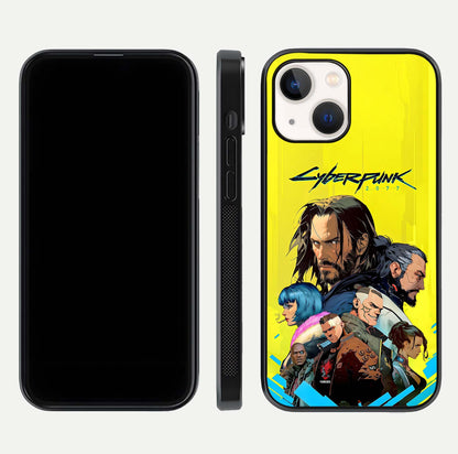Neon Rebel Genesis Glass Case for iPhone 14 front & back layout highlighting futuristic theme and curves