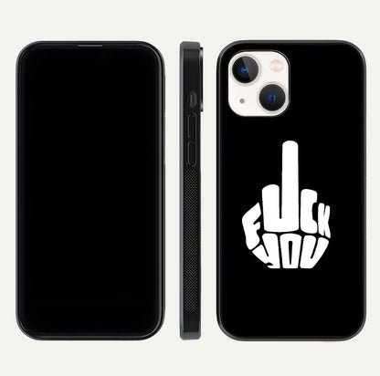 Rebel Mode On Glass Case for iPhone 14 front & back layout showing minimal tone and clean edge fit