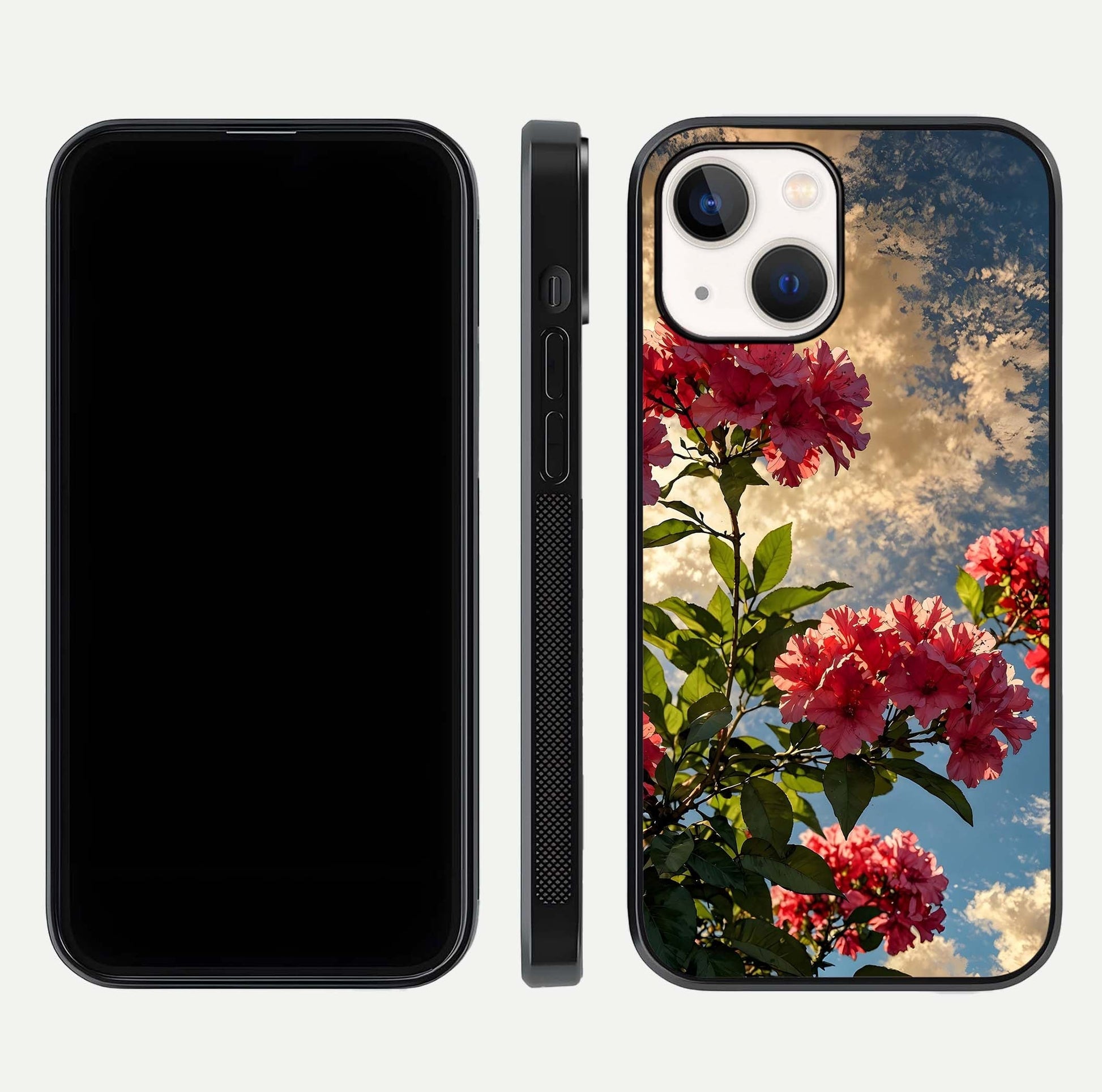 Red Bloom Skies Glass Case for iPhone 14 front & back layout showing soft gradient sky tones and edges