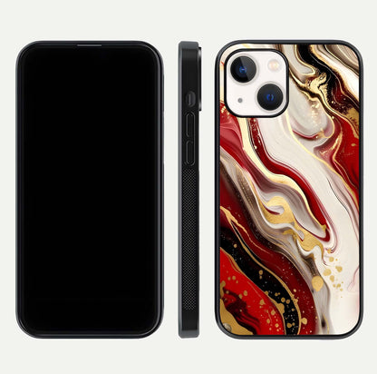 Red & White Marble Glass Case For iPhone 14