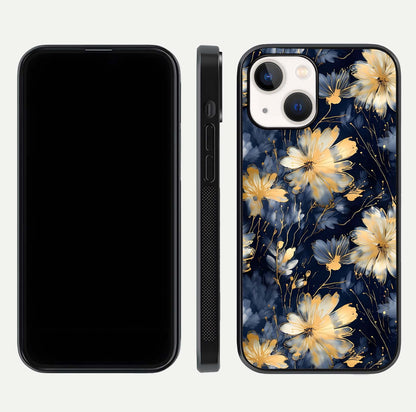 Royal Petal Dream Glass Case for iPhone 14 front & back layout showing floral pattern and clean edge finish