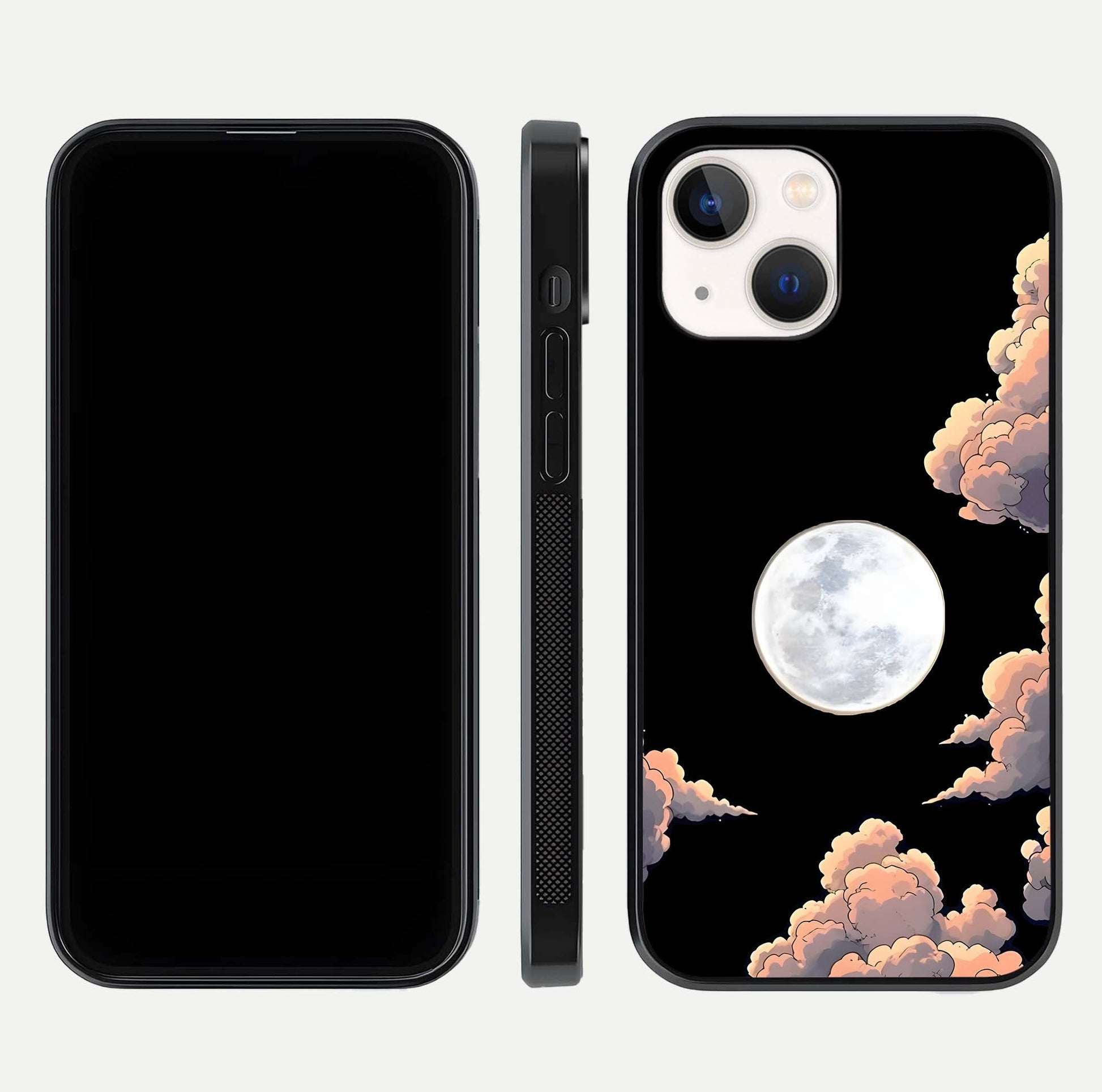 Shade Cloud Moon Glass Case for iPhone 14 front & back layout showing soft gradient tones and edges