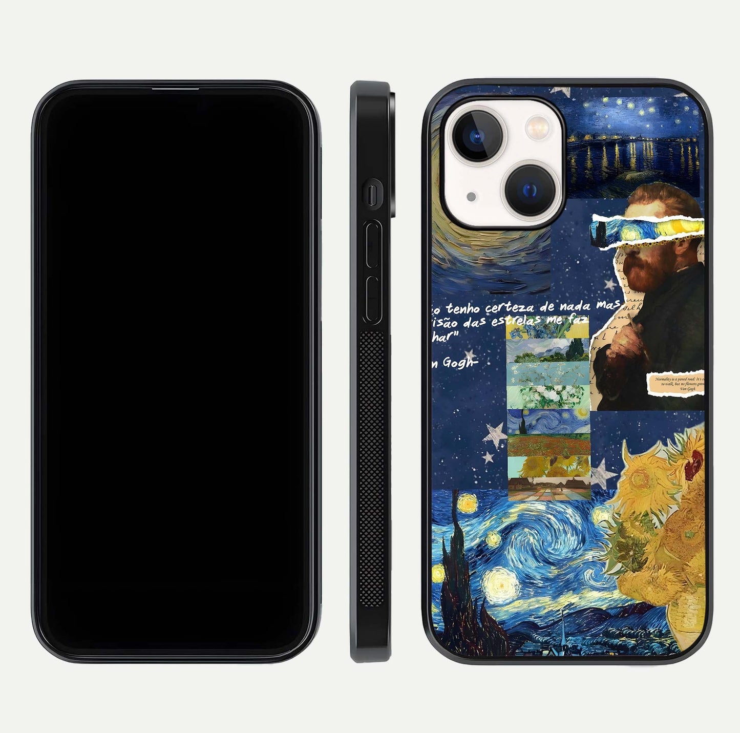 Starry Dream Vision Glass Case for iPhone 14 front & back layout showing star blend and smooth edges