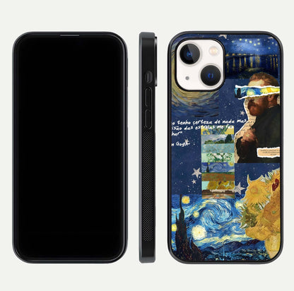 Starry Dream Vision Glass Case for iPhone 14 front & back layout showing star blend and smooth edges