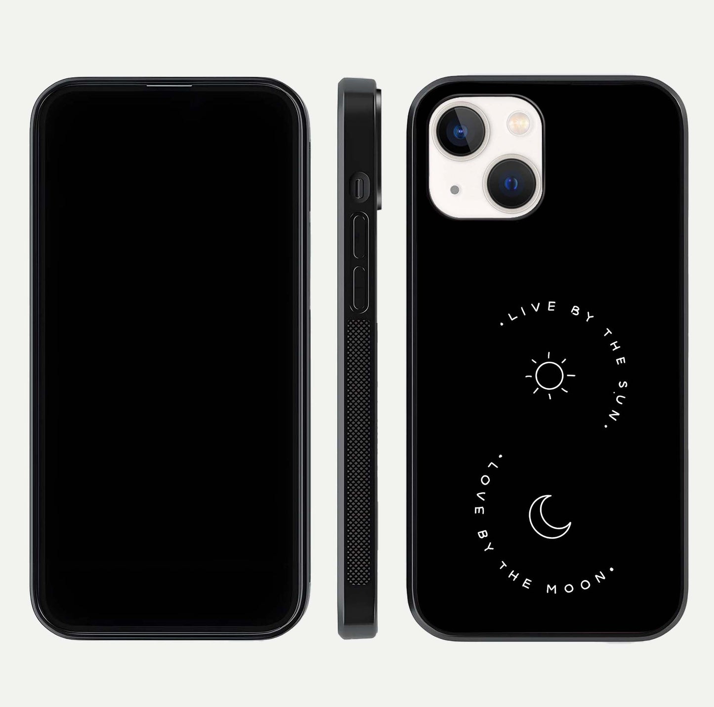 Sun Moon Balance Glass Case for iPhone 14 front & back layout showing smooth gradient and balanced design