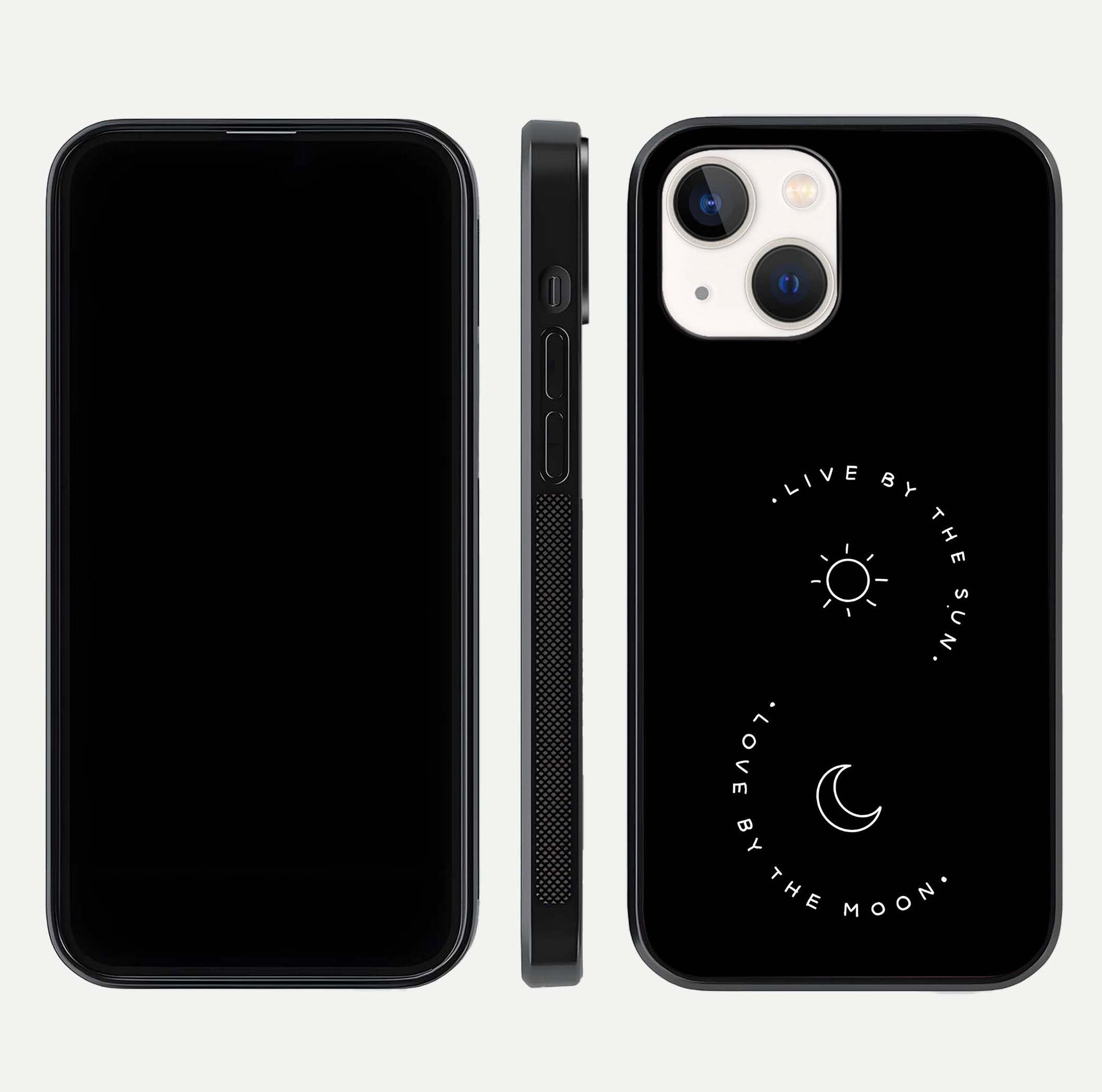 Sun Moon Balance Glass Case for iPhone 14 front & back layout showing smooth gradient and balanced design